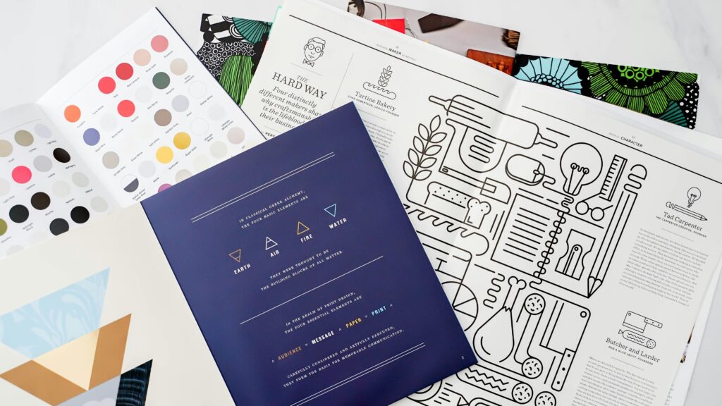 Brand guidelines document with typography and color palette