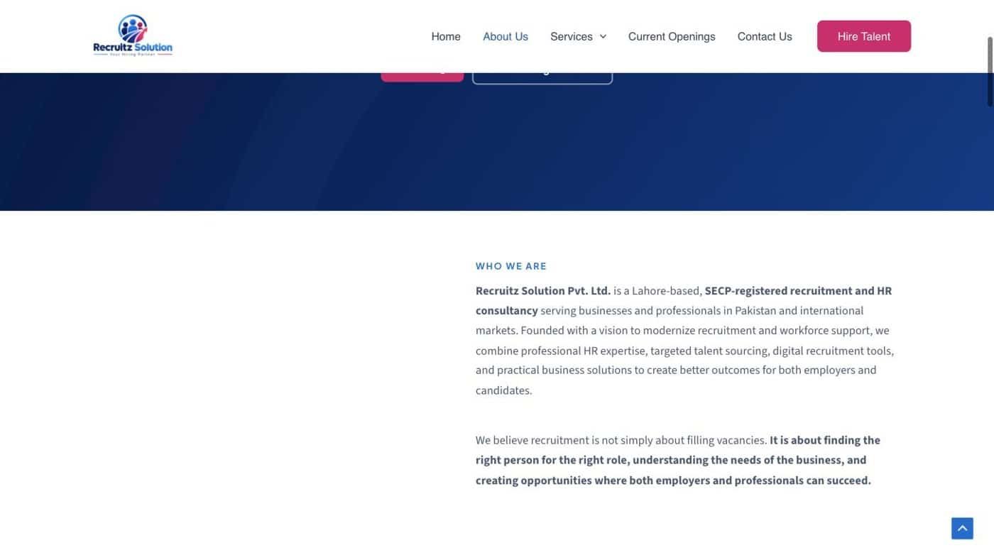 About page for Recruitz Solution