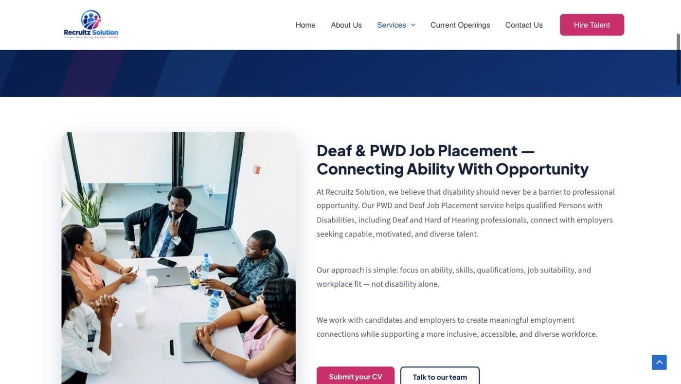 PWD and Deaf recruitment service page